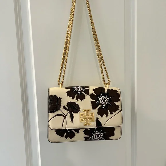 Tory Burch Cream and Brown Floral Crossbody Bag set with card holder - Picture 2 of 13